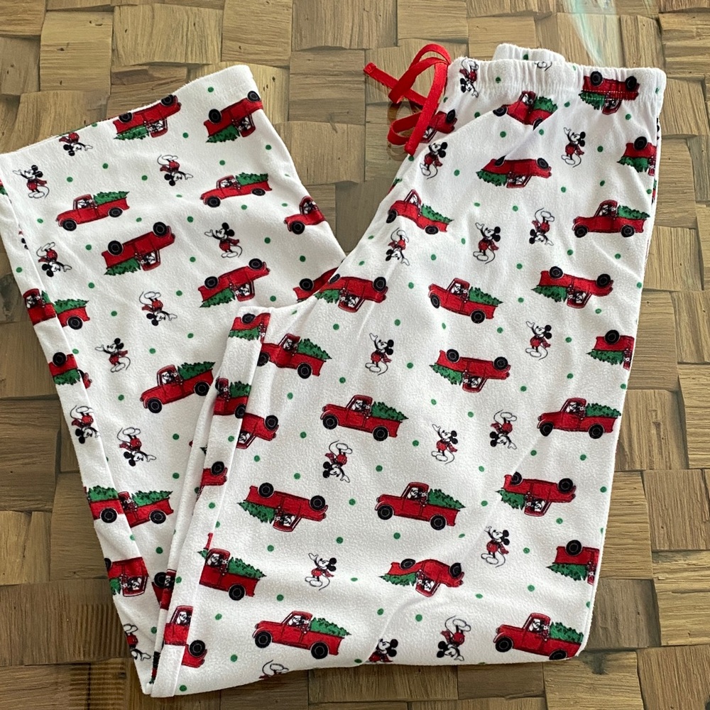 Mickey Mouse WOMEN’s top and pant Pajamas with Red and White Truck Print